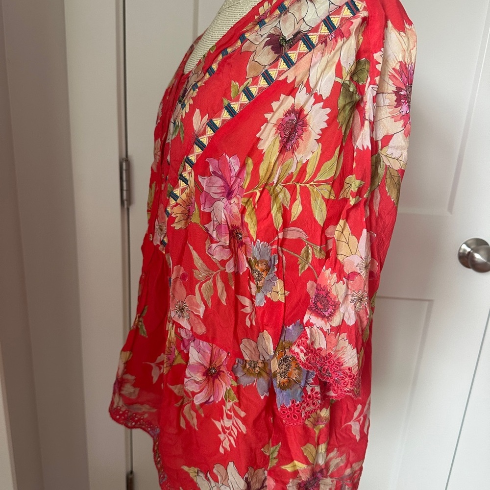 Johnny Was Ramona silk Coral Blouse - Picture 6 of 9